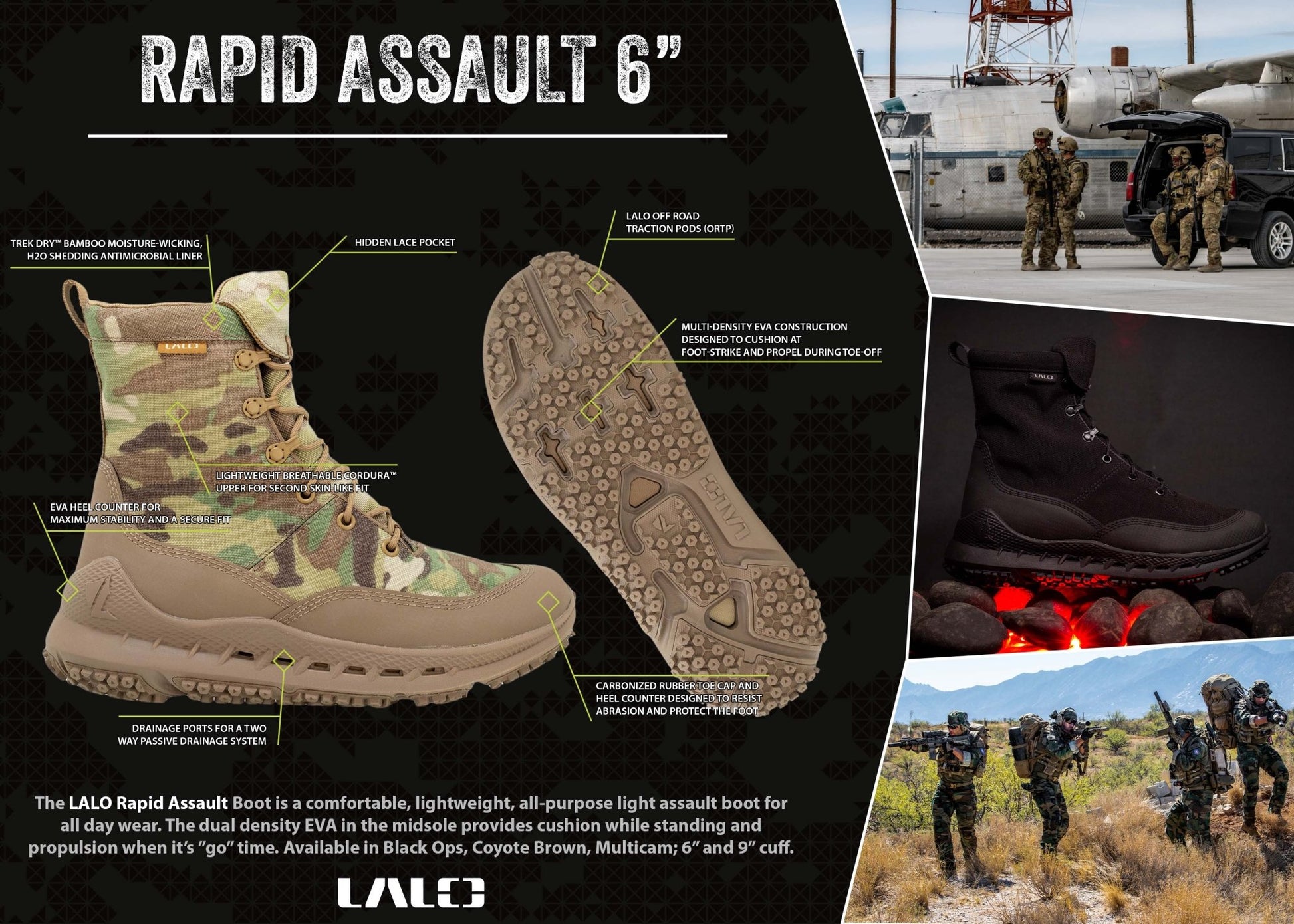 LALO RAPID ASSAULT 6" Boots Black - 1ML087 - CombatFootwear.com