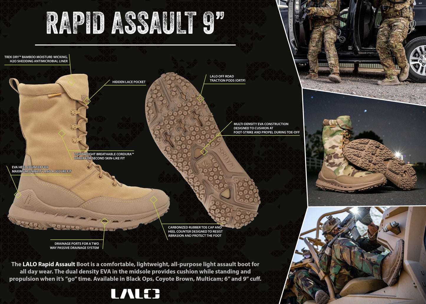 LALO RAPID ASSAULT 9" Boots Black - 1ML088